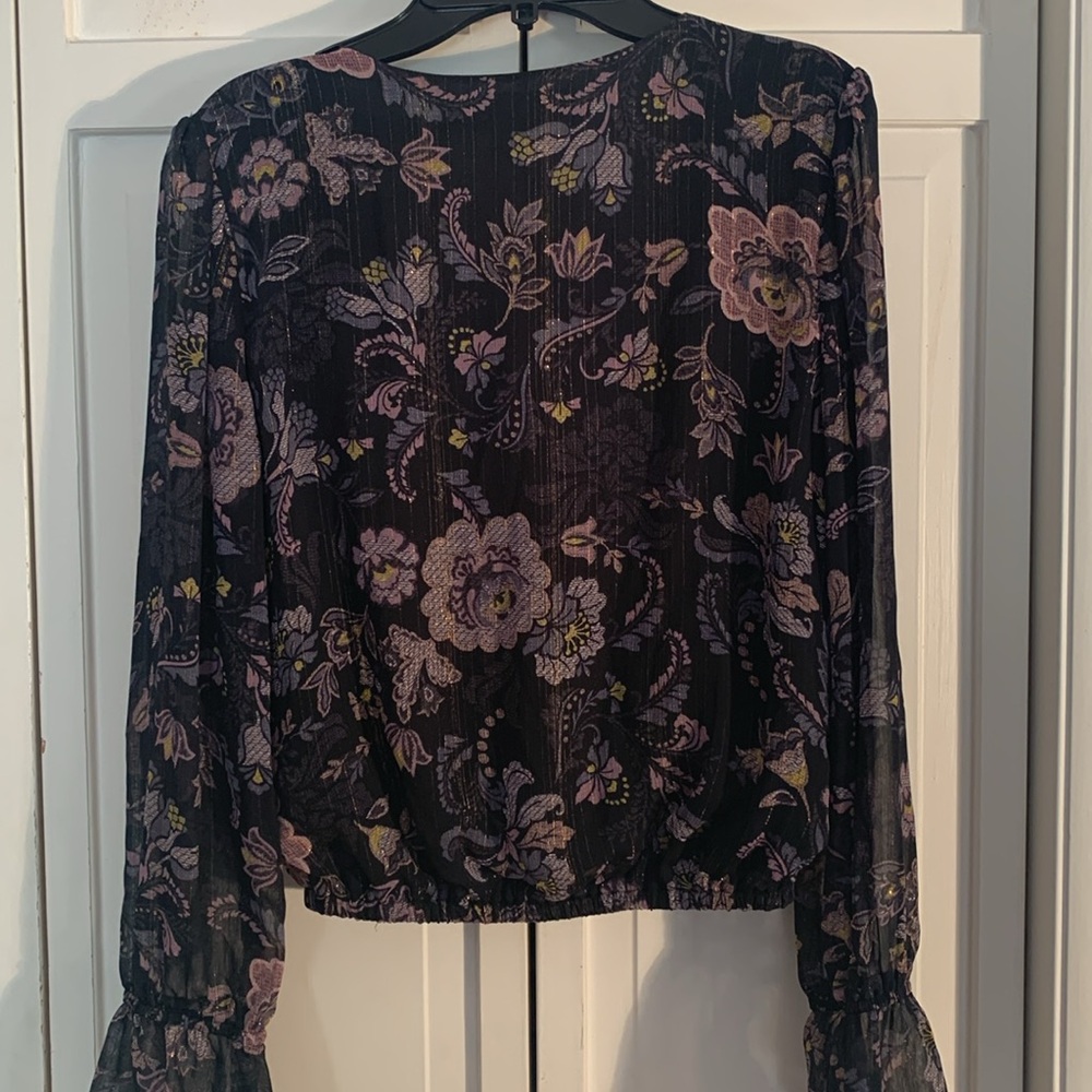 Blue Rain Bell Sleeve Wrap Crop Top EUC - Picture 7 of 10